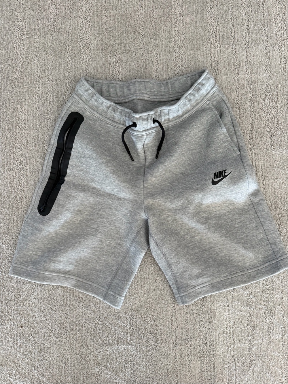 Youth boys Nike Tech Light Grey Athletic Shorts with Black Accents